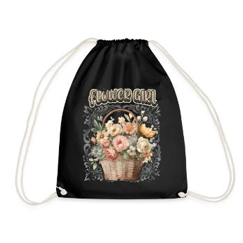 Flower Girl, Vintage Scrapbook, Floral Motif - Drawstring Bag - black - Front