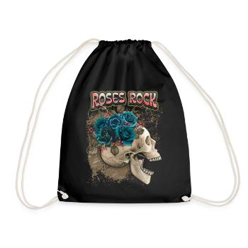 Skull, Totenkopf mit schwarzen Rosen, Spruch - Turnbeutel - Schwarz - Vorne