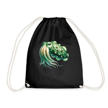 Cucumber Squid Funny Animal Made of Vegetables - Drawstring Bag - black - Front