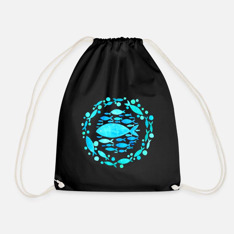 Fisch Design, Mandala mit Fischen, Aesthetic Style - Turnbeutel - Schwarz