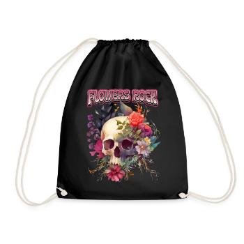 Tête de mort Crâne Vintage tête de mort avec Motif de Roses - Sac de sport léger - noir - Devant