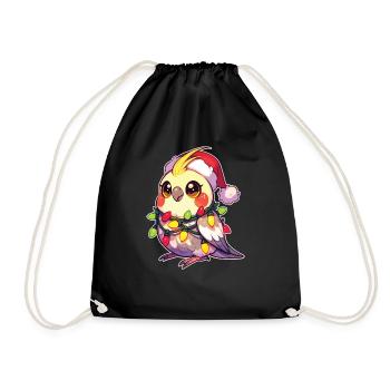 Christmas Fairy Lights Cockatiel - Drawstring Bag - black - Front