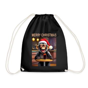 Monkey celebrates Christmas with hat and drink - Drawstring Bag - black - Front