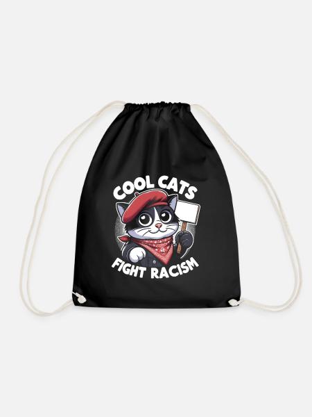 Cats fight against racism anti-racism - Drawstring Bag - black
