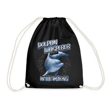 Funny Dolphin Saying, Dolphin Whisperer - Drawstring Bag - black - Front