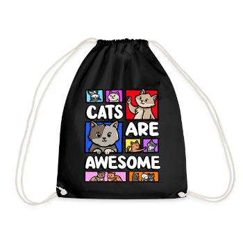 Cats are awesome, kitten lover meme, - Drawstring Bag - black - Front