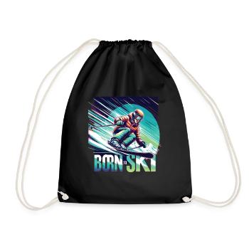 Born To Ski Skiing Ski Sayings Après Ski - Drawstring Bag - black - Front