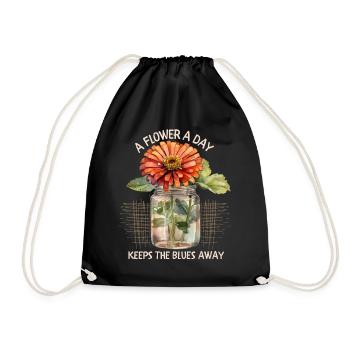 Flower Saying with Zinnia, Flower Illustration - Drawstring Bag - black - Front