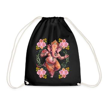 Hindu God Ganesha, Ganesh Illustration - Drawstring Bag - black - Front