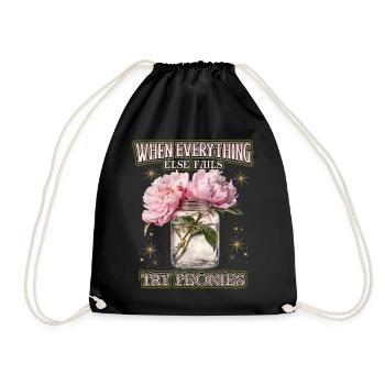 Blumen-Spruch mit Pfingstrosen Illustration - Turnbeutel - Schwarz - Vorne