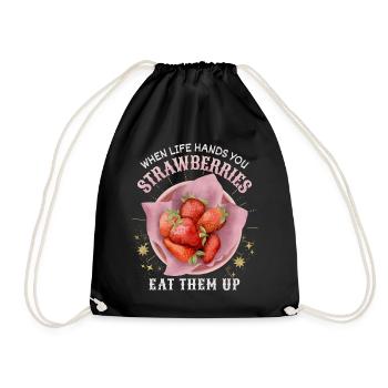 Erdbeeren lustiger Spruch mit Erdbeer Illustration - Turnbeutel - Schwarz - Vorne