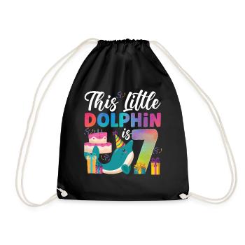Dolphin 7th Birthday Watercolor - Drawstring Bag - black - Front