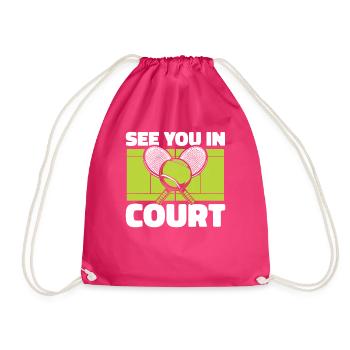 See You In Court Tennis Racket Tennis Coach - Drawstring Bag - fuchsia - Front