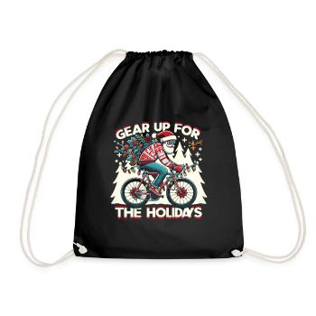 Gear Up For The Holidays Road Bike Bicycle Cycling - Drawstring Bag - black - Front