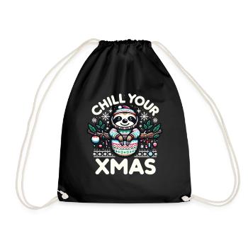 Sloth Christmas Sloth Santa Hat - Drawstring Bag - black - Front