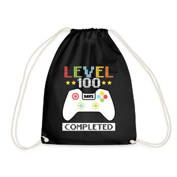 Level 100 Days Completed - 100 Days of School - Drawstring Bag - black - Front