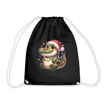 Père Noël chapeau Noël guirlandes lumineuses Crocodile - Sac de sport léger - noir - Devant