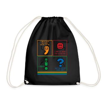 Grammar Shirt, English Punctuation Funny Tee, - Drawstring Bag - black - Front