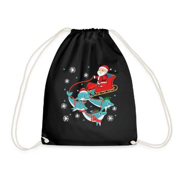 Dolphin Christmas Santa Sleigh - Drawstring Bag - black - Front