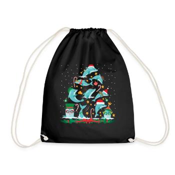 Dolphin Christmas Tree - Drawstring Bag - black - Front