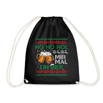 HO HO HOL MIR MAL EIN BIER Weihnachten - Turnbeutel - Schwarz - Vorne