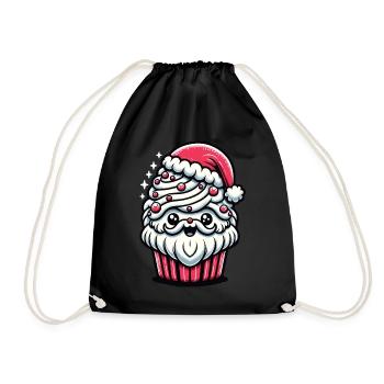Sweet Christmas Greeting: Cupcake Santa - Drawstring Bag - black - Front