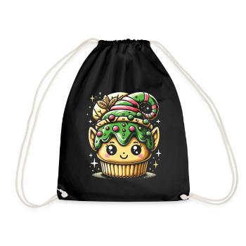 Sweet Elf Delight: Christmas Cupcake - Drawstring Bag - black - Front