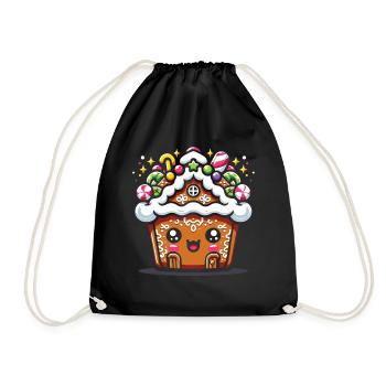 Christmas Cupcakes Gingerbread House Apron - Drawstring Bag - black - Front