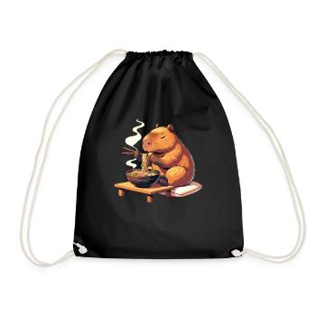 süße Capybara isst Ramen Nudeln Capybaras Ramen - Turnbeutel - Schwarz - Vorne
