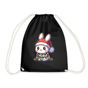 Père Noël chapeau Noël guirlande lumières lapin - Sac de sport léger - noir - Devant