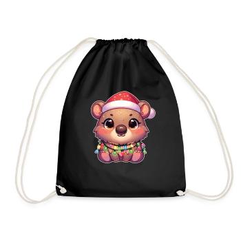 Père Noël chapeau Noël guirlandes lumineuses Wombat - Sac de sport léger - noir - Devant