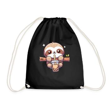 Kawaii Faultiere Bubble Tea Boba Faultier - Turnbeutel - Schwarz - Vorne