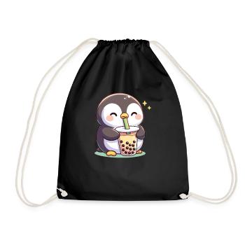 Kawaii Pinguine Bubble Tea Boba Pinguin - Turnbeutel - Schwarz - Vorne