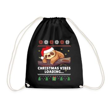 Christmas Vibes Loading - Faultier Ugly Christmas - Turnbeutel - Schwarz - Vorne