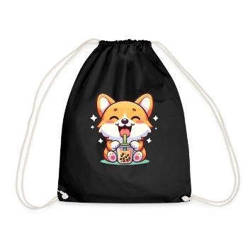 Kawaii Chiens Bubble Tea Boba Corgi - Sac de sport léger - noir - Devant