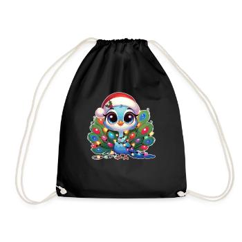 Santa Hat Christmas Fairy Lights Peacock - Drawstring Bag - black - Front