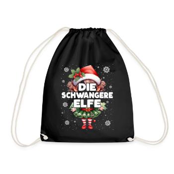 Schwangere Elfe Schwangerschaft Weihnachtsoutfit - Turnbeutel - Schwarz - Vorne