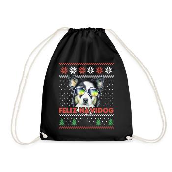 Border Collie Chien Feliz Navidog Noël moche - Sac de sport léger - noir - Devant
