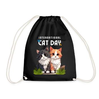 International Cat Day | Cat Lovers' Gift Idea - Drawstring Bag - black - Front