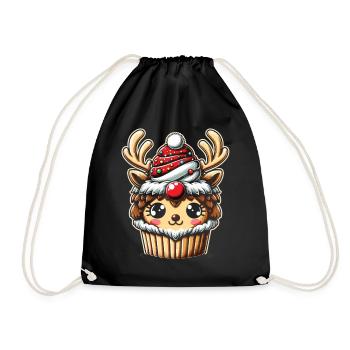 Frohes Fest: Rentier Cupcake - Turnbeutel - Schwarz - Vorne