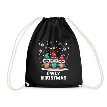 Cute Snow Owls Wish Merry Christmas - Drawstring Bag - black - Front