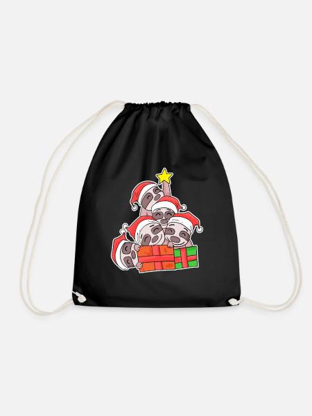 Sloth Christmas Tree Christmas - Drawstring Bag - black