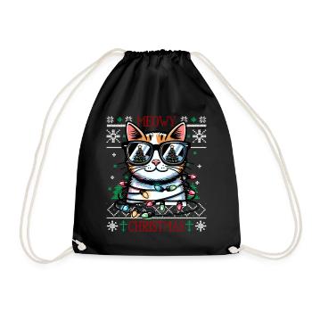 Meowy Christmas - Cat Pajamas PJ Ugly Funny Xmas - Drawstring Bag - black - Front