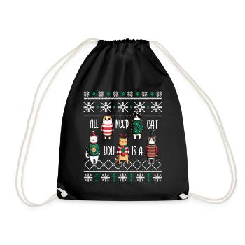 All You Need Is A Cat Pajamas PJ Ugly Funny Xmas - Drawstring Bag - black - Front