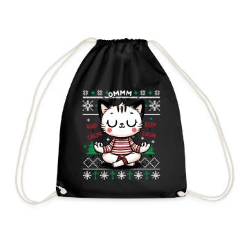 Keep Calm Meowy Cat Pajamas PJ Ugly Funny Xmas - Drawstring Bag - black - Front