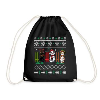 Ho Ho Meowy - Cat Pajamas PJ Ugly Funny Xmas - Drawstring Bag - black - Front