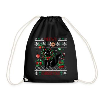 Meowy Christmas - Cat Pajamas PJ Ugly Funny Xmas - Drawstring Bag - black - Front