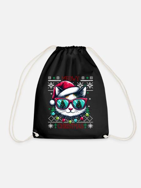 Meowy Christmas - Katze Pajamas PJ Ugly Funny Xmas - Turnbeutel - Schwarz
