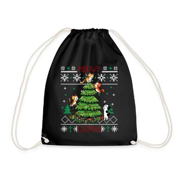 Meowy Catmas - Cat Pajamas PJ Ugly Funny Xmas - Drawstring Bag - black - Front