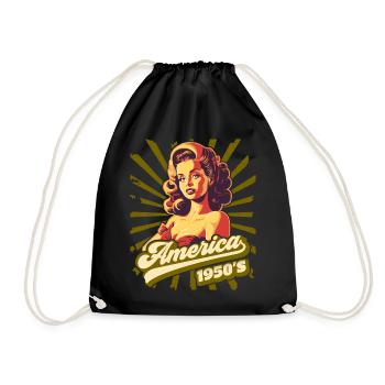America USA 1950s Pinup, Rock and Roll - Drawstring Bag - black - Front